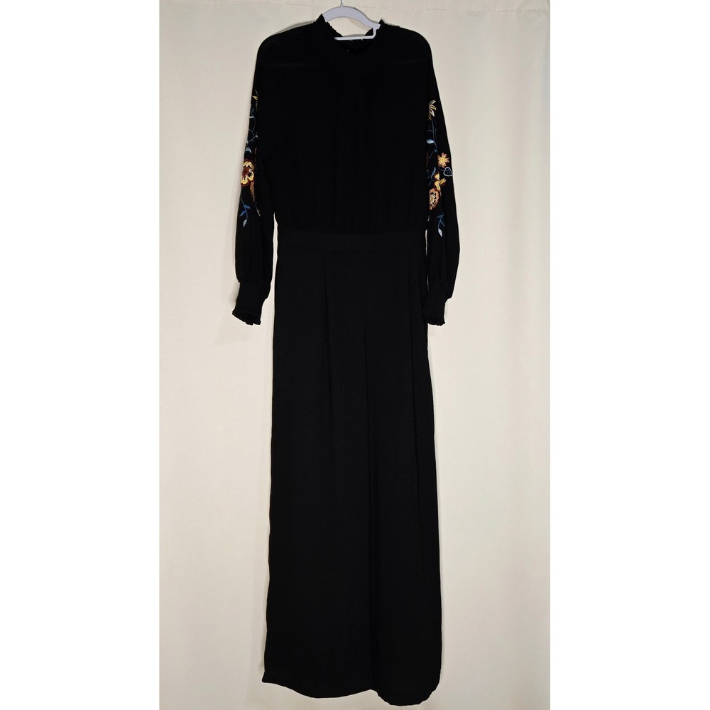 A Calin Black Jumper Embroidered Floral Sleeve Long Sleeve Evening Party Size L